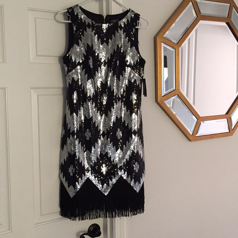 Vince Camuto Black and Silver Sequin Mini Dress
